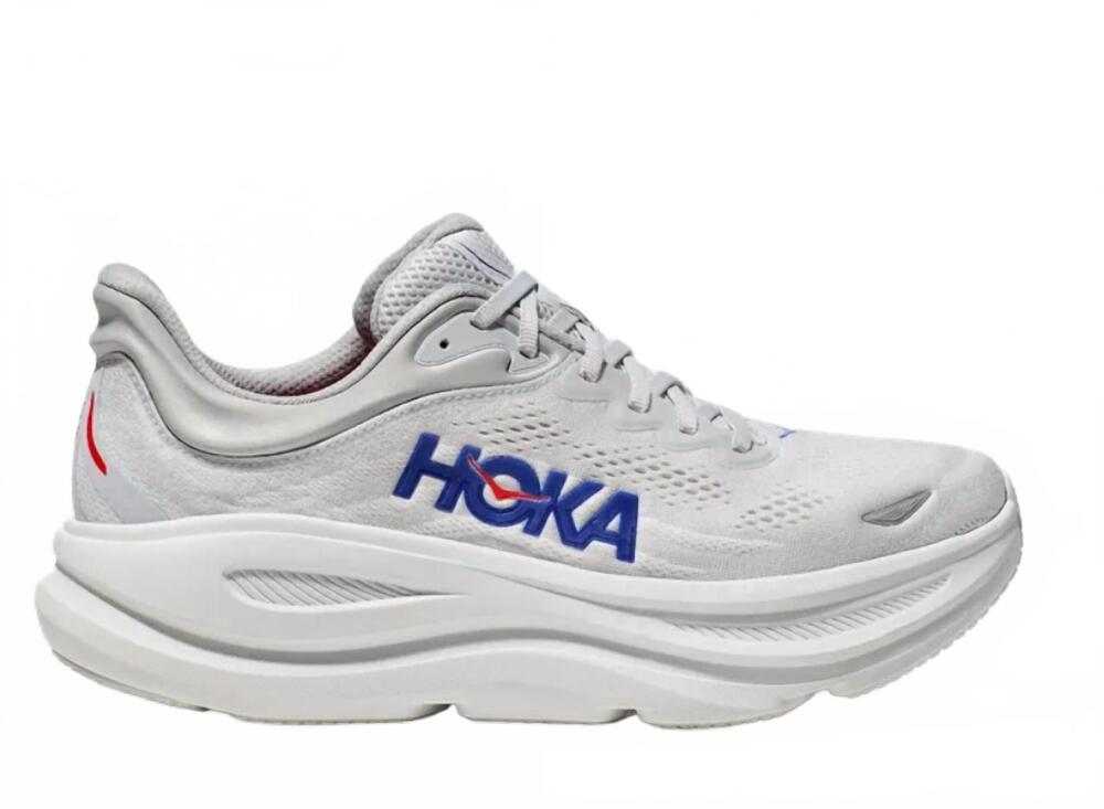 NEW HOKA men's bondi 9 wide shoe in cosmic grey / ultramarine